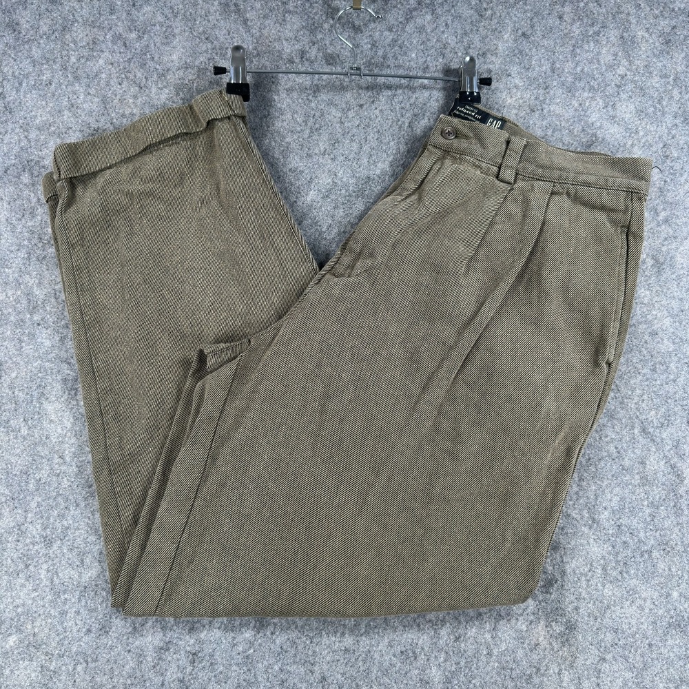 Vintage Gap Pants Mens 32x28 Brown Relaxed Fit Pleated Cuffed Cotton Chino